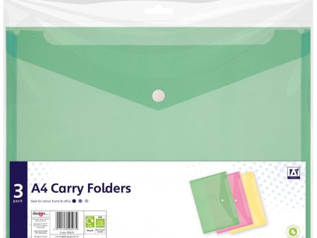 A4 Carry Folders - 3 Pack Assorted Colours Organising Transporting Documents Papers Fashion