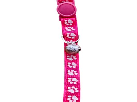 Paw Print Cat Collar - Pink Adjustable Comfortable Durable Pet Accessory Fashion