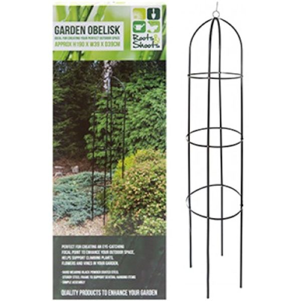 Black Garden Obelisk 1.9m - Decorative Climbing Plant Support Metal Structure Elegant Outdoor Feature Cheap