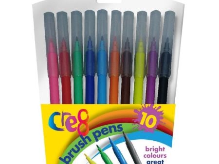 Brush Pens - 10 Pack Bright Colours Vibrant Hues Fine Tips Drawing Kids Children Colouring In For Discount