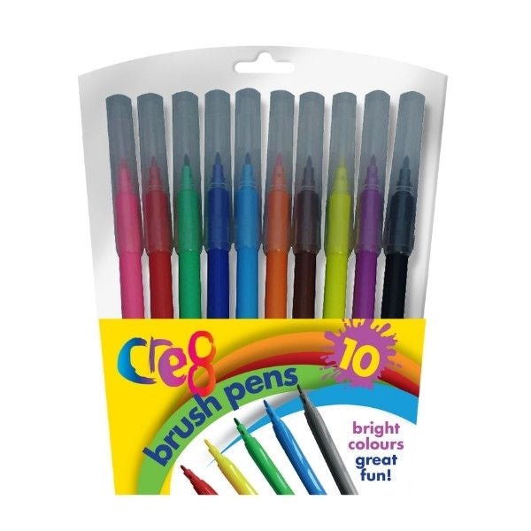 Brush Pens - 10 Pack Bright Colours Vibrant Hues Fine Tips Drawing Kids Children Colouring In For Discount