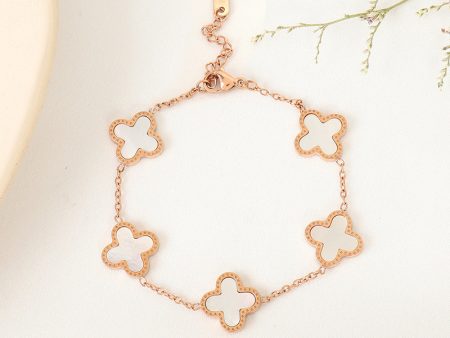 4 Leaf Clover Bracelet - Rose Gold - White For Cheap