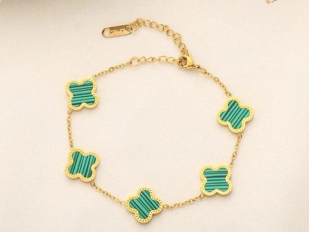 4 Leaf Clover Bracelet - Gold - Double Sided - Green & Black Online Hot Sale