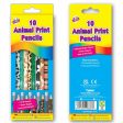 Animal Print HB Pencils - 10 Pack Fun Design School Stationery Writing Drawing Discount