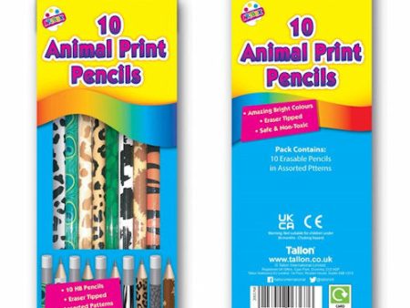 Animal Print HB Pencils - 10 Pack Fun Design School Stationery Writing Drawing Discount