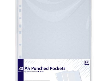 A4 Punched Pockets Clear - 30 Pack Transparent Plastic Sleeves Organising Protecting Documents Online