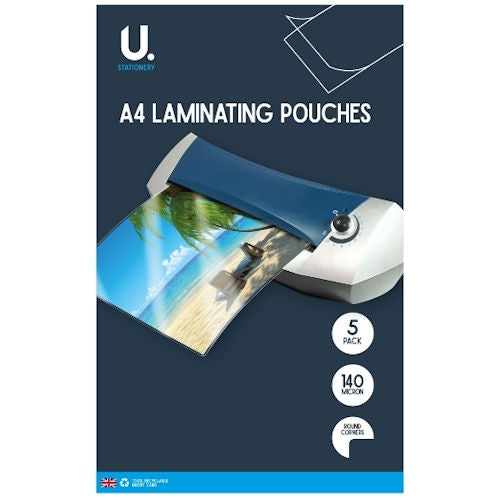 A4 Laminating Pouches - 5 Pack 140 Micron Thickness Durability Round Corners Safety Multiple Documents Hot on Sale