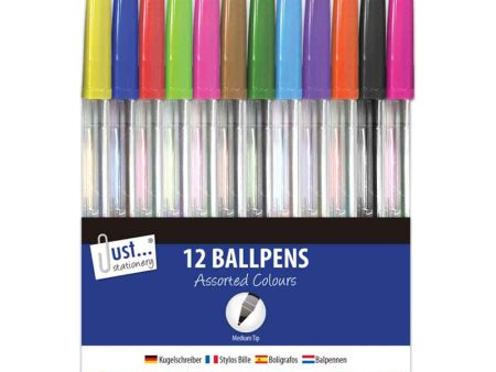 Ballpoint Pens - 12 Pack Assorted Bright Colours Medium Tip Writing Drawing Stationery Online