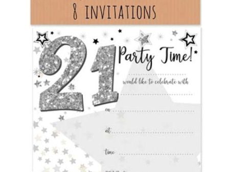 21st Invitation Cards - 8 Pack Milestone Celebration Party Invite Elegant Decorative Design For Sale