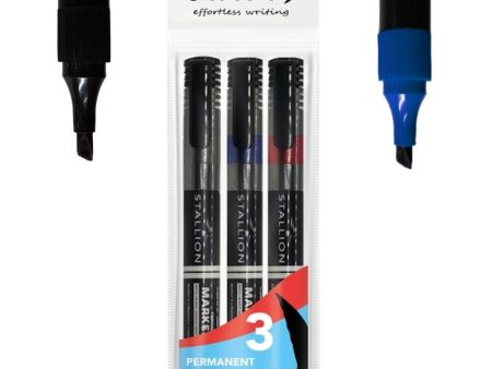 Assorted Permanent Markers - Pens 3 Pack Bold Coloured Ink Smooth Flow Supply