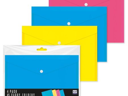 A5 Bright Carry Folders - 4 Pack Assorted Vibrant Colours Organising Transporting Documents Papers Fashion