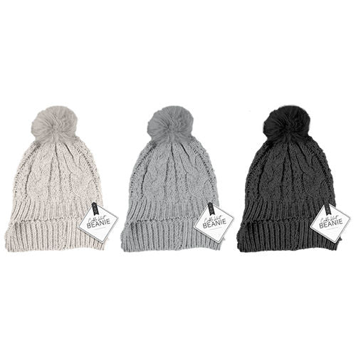 Cable Knit Hat with Pom Pom Single - Assorted Winter Headwear Warm Beanie Fashion