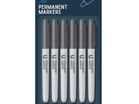 Black Permanent Markers - 6 Pack Bold Black Ink Permanent Waterproof For Sale