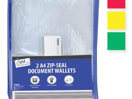 A4 Zip Top Document Wallets - 2 Pack Assorted Colours Office File Organizer Supply