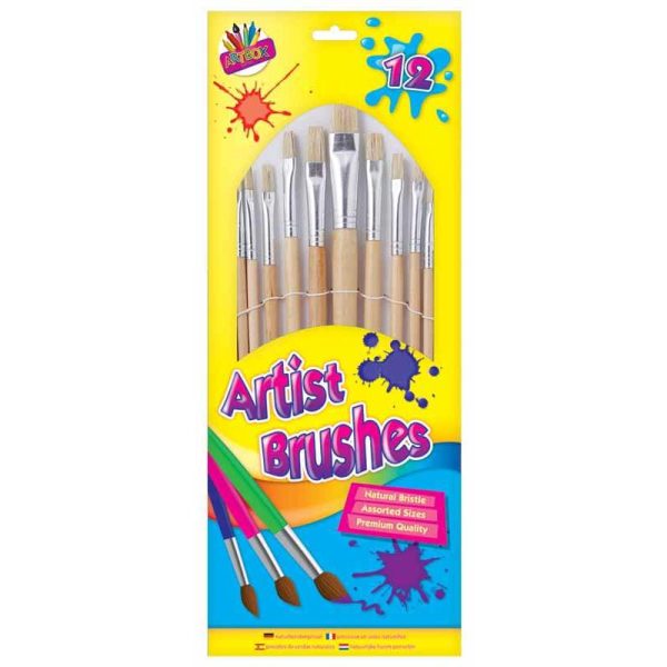 Artist Natural Bristle Brushes - 12 Pack Painting Brush Set Craft Supplies Cheap