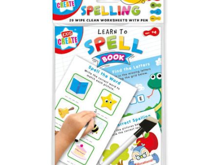 A5 Learn to Spell Book - Wipe Clean Educational Workbook Practising Spelling Skills Reusable Pages Learning Children Kids Online Sale