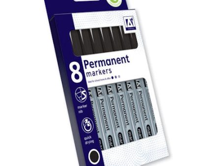 Black Permanent Markers - 8 Pack Quick Drying Waterproof Ink Durable Tips Labelling on Sale