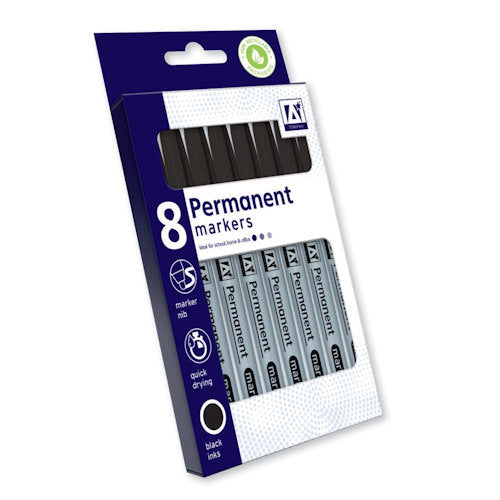 Black Permanent Markers - 8 Pack Quick Drying Waterproof Ink Durable Tips Labelling on Sale